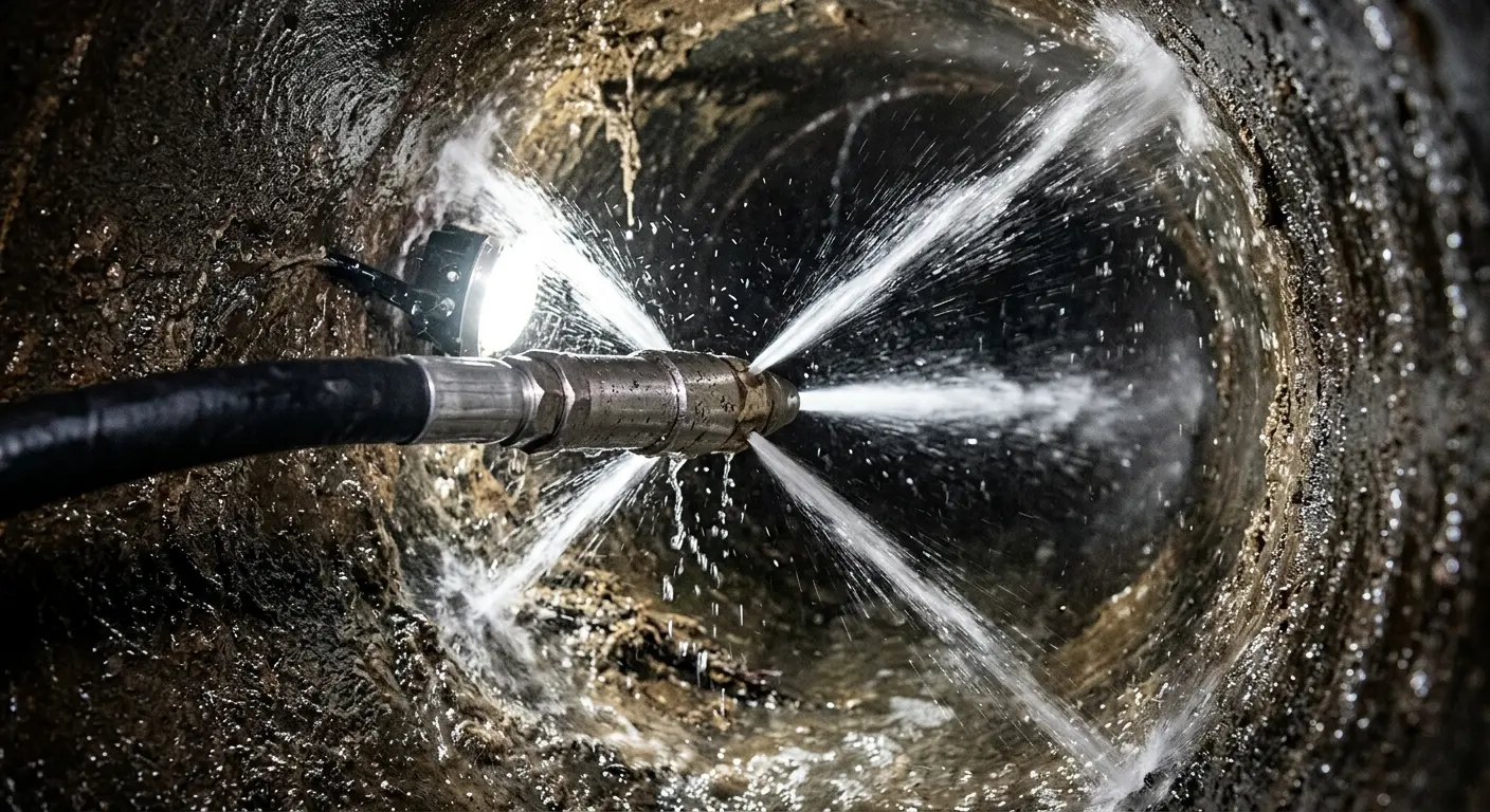 High-pressure hydro jetting nozzle cleaning sewer pipe for Sewer Cleanout in San Marino